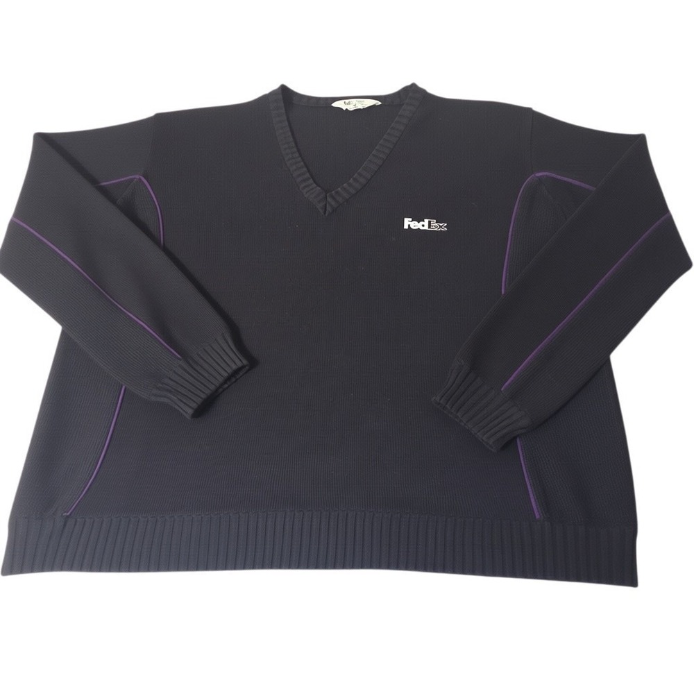 FedEx Sweater Mens 2XL V-Neck VTG Y2K Stan Herman VF Uniform Pullover FED-EX